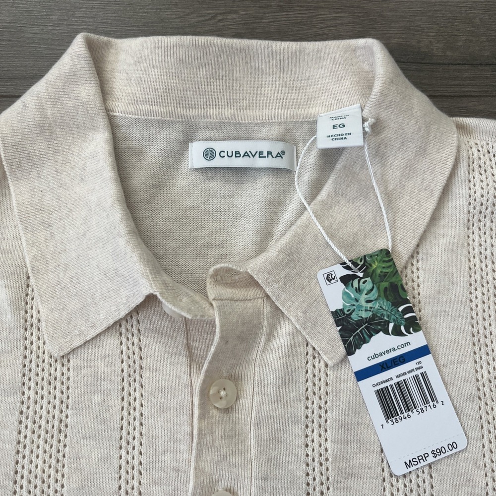 Cubavera Mens XL 1/4 Button Pullover Sweater NWT Beige - Picture 3 of 6